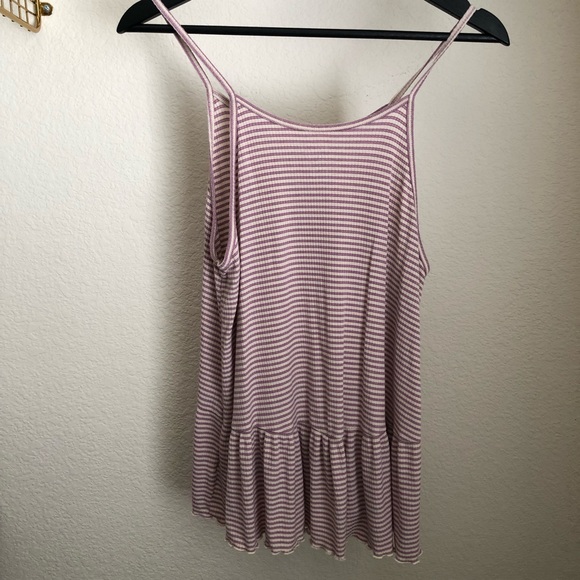 American Eagle Soft & Sexy Peplum Swing Tank Striped Top Purple Cream Medium - Picture 1 of 8